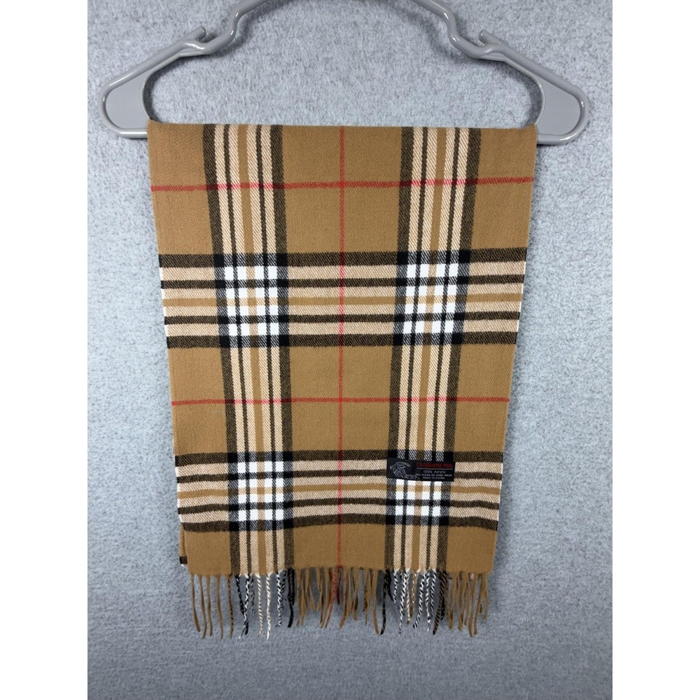 Cashmere Feel Scarf Womens One Size Brown Plaid Fringe Acrylic Neck Warmer